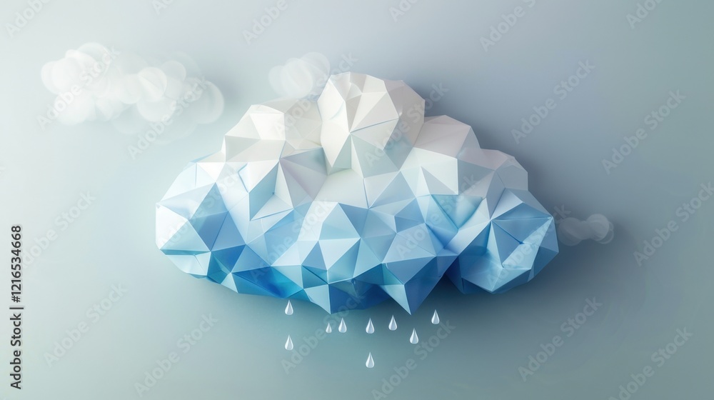 Geometric Paper Cloud with Rain Drops