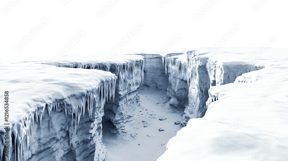 Obraz premium Snowy canyon with icy cliffs under a bright sky, showcasing natural winter scenery.