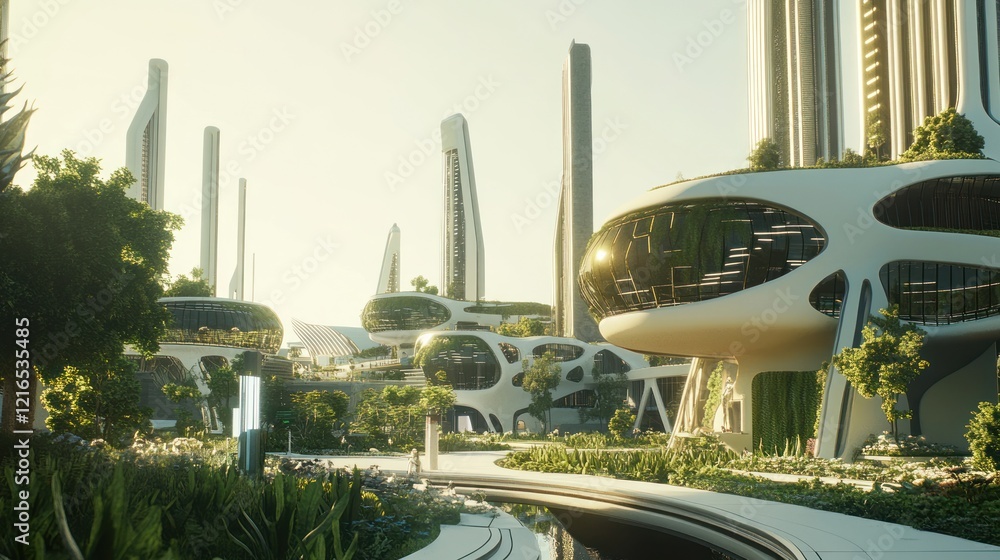 Naklejka premium Futuristic Cityscape with Organic Architecture
