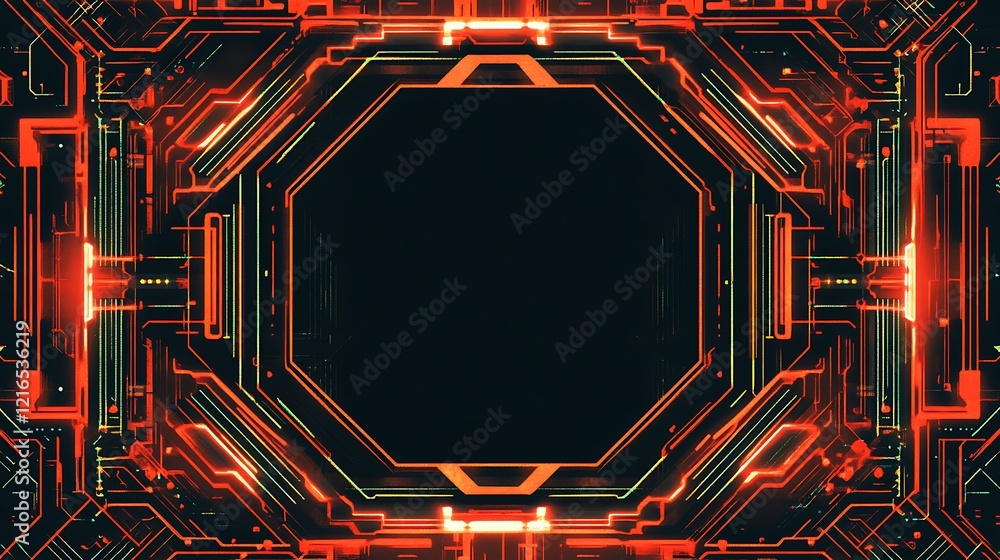 Abstract Digital Circuitry Glowing Orange Frame