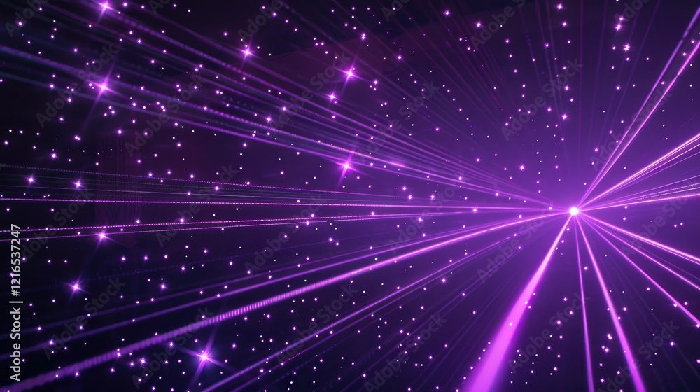 Fototapeta premium A vibrant cosmic background featuring purple rays and sparkling stars.