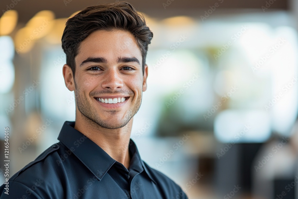 Smiling young man in casual attire, exuding confidence and warmt Smiling young man in casual attire, exuding confidence and warmt