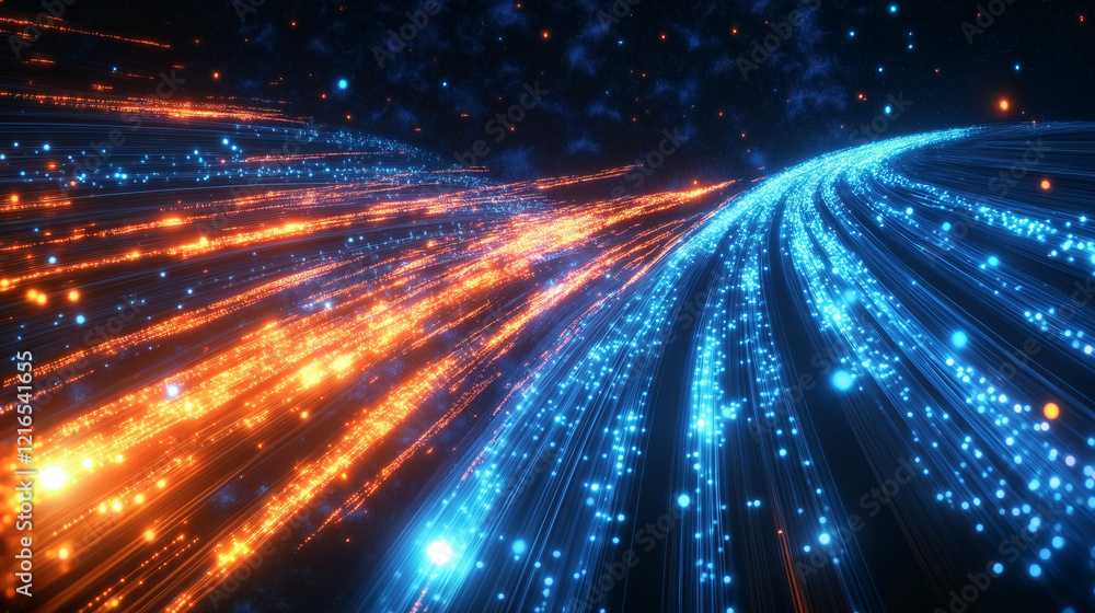 Obraz premium Global Connectivity Radiant Light Beams Across the Earth's Horizon