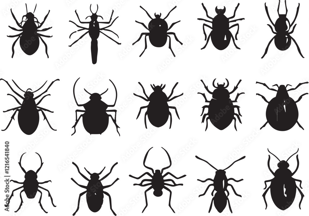 A set of insects silhouettes for flat design. Hand drawn vector illustration A set of insects silhouettes for flat design. Hand drawn vector illustration