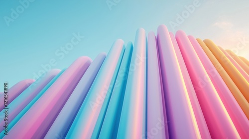 Colorful abstract installation under a clear sky