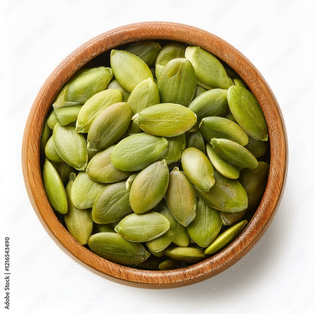 Fresh organic green pumpkin seeds on white background Fresh organic green pumpkin seeds on white background