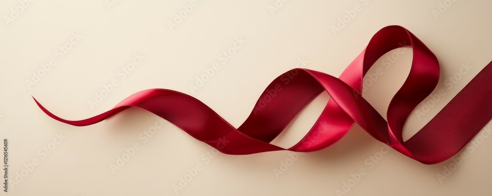 Elegant red ribbon curves on a soft neutral background perfect for design and decoration Elegant red ribbon curves on a soft neutral background perfect for design and decoration
