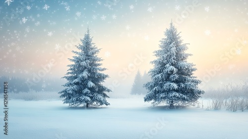 Wallpaper Mural Winter sunrise, snow-covered trees in a misty field; idyllic holiday scene, perfect for cards or calendars Torontodigital.ca