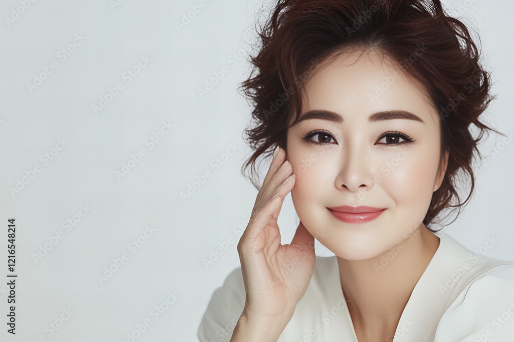Close-up portrait of an Asian woman with radiant skin, natural makeup, and a confident smile, perfect for beauty, skincare, wellness, and professional concepts Close-up portrait of an Asian woman with radiant skin, natural makeup, and a confident smile, perfect for beauty, skincare, wellness, and professional concepts