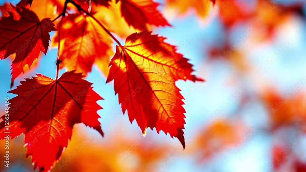 Brilliant Red Maple Leaves Catching Light During Autumn Season Brilliant Red Maple Leaves Catching Light During Autumn Season