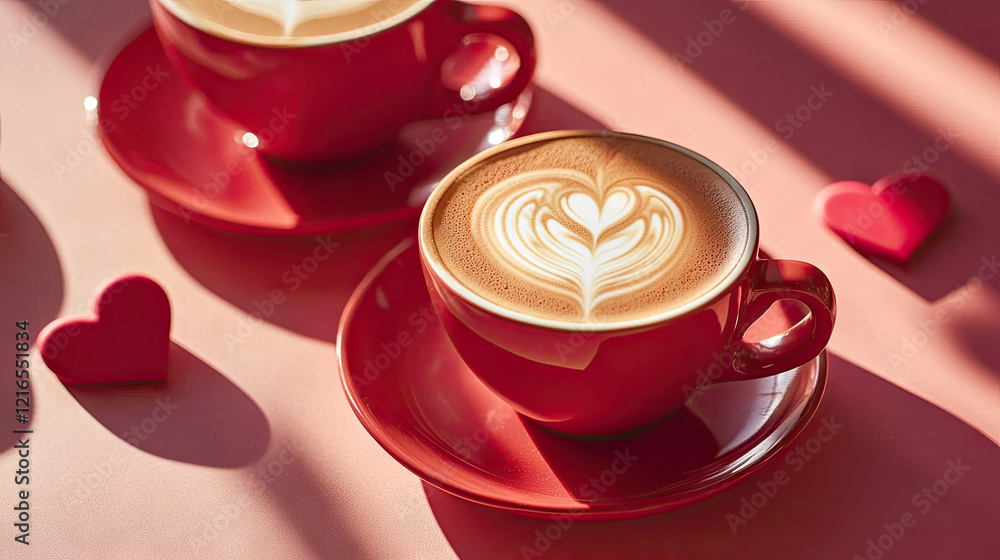 red valentine coffee latte cups with heart decorations red valentine coffee latte cups with heart decorations