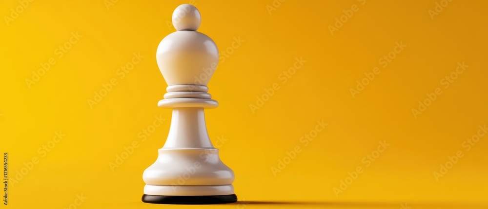 A close-up of a white chess pawn against a bright yellow background. A close-up of a white chess pawn against a bright yellow background.