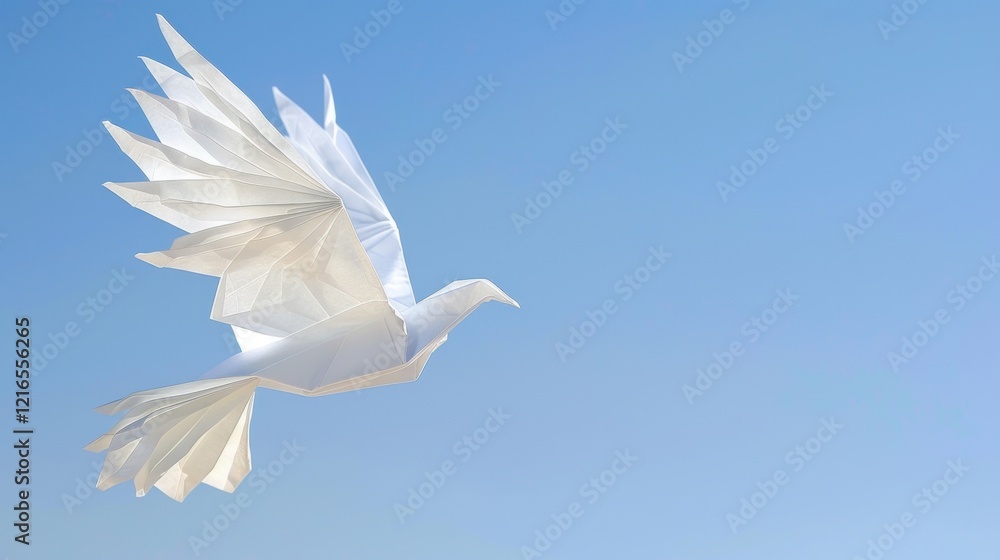 Fototapeta premium Delicate Origami Dove Soaring in a Clear Sky