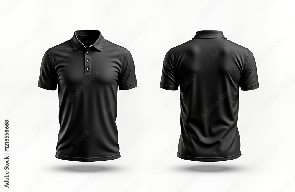 Blank black polo shirt template isolated on white background. Front, back views. Suitable for design mockup. Versatile garment for various applications. Versatile design for branding marketing Blank black polo shirt template isolated on white background. Front, back views. Suitable for design mockup. Versatile garment for various applications. Versatile design for branding marketing