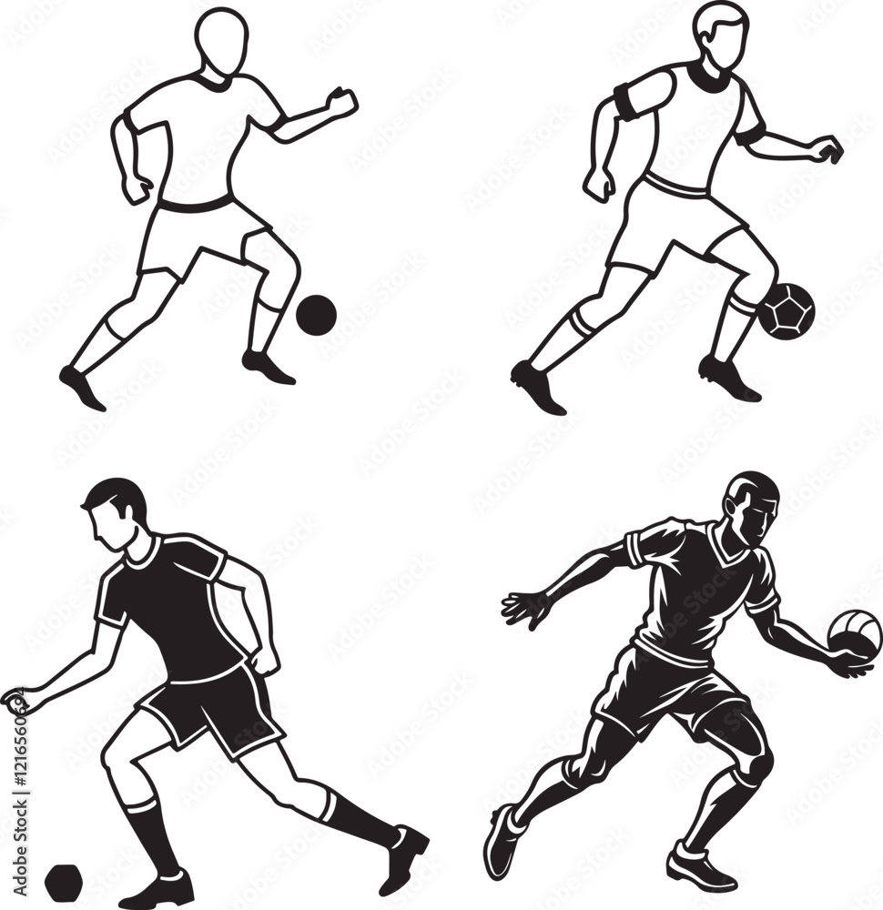 Black line art sport player icon set Black line art sport player icon set
