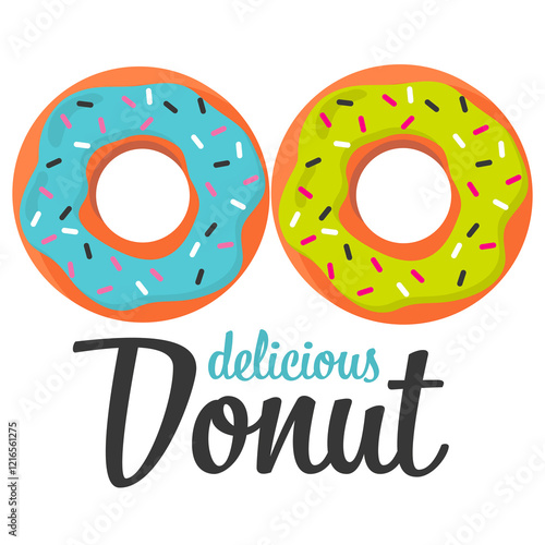 Sweet blue and green donuts with sprinkles and frosting