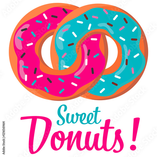 Sweet blue and pink donuts with sprinkles and frosting