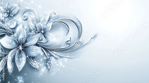 Crystal Flowers and Swirling Silver Design