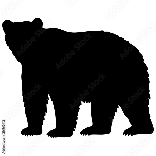 Brown Bear Silhouette illustration art style black on clean transparent background