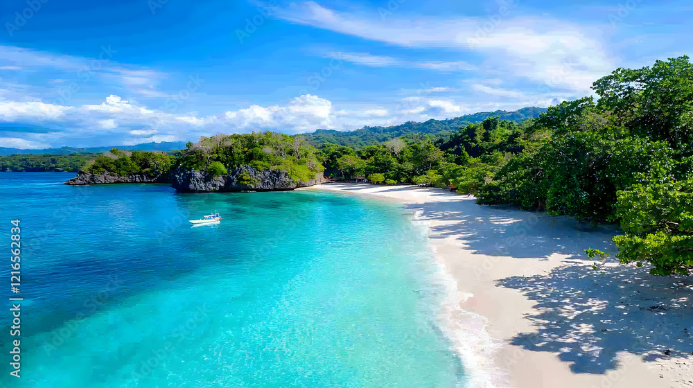 Fototapeta premium Serene Tropical Beach With Crystal Clear Turquoise Waters