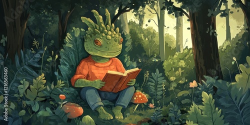 A Fantasy Creature Reads a Book in a Forest photo