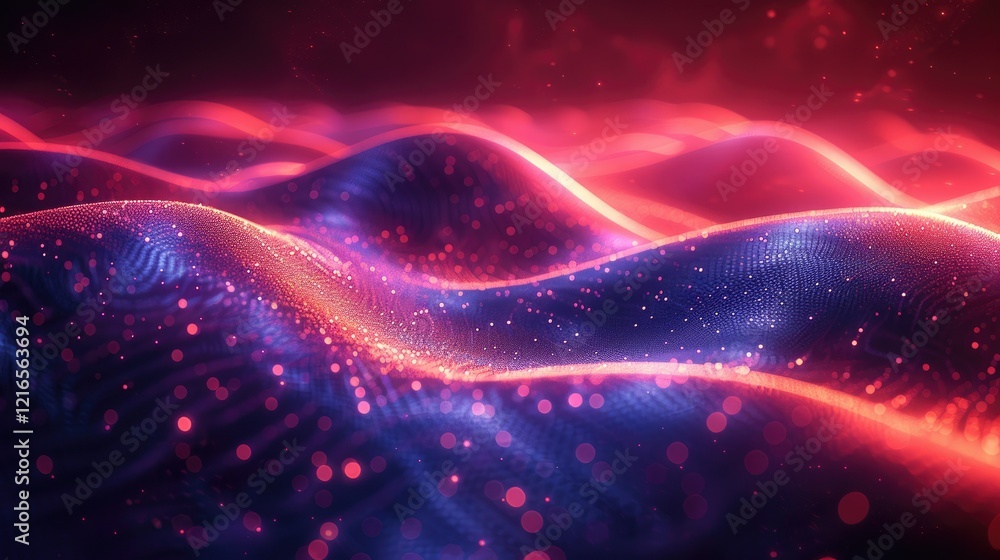 Obraz premium Abstract waves of vibrant colors and particles, suggesting a digital or technological theme.