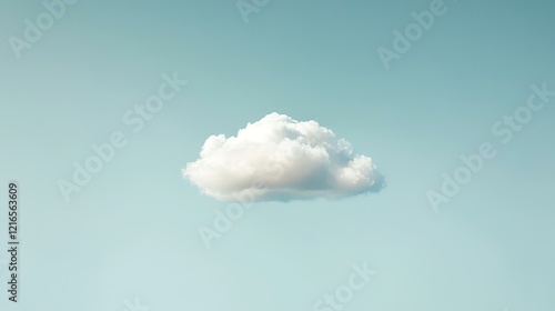 Single cloud floats in pale blue sky; peaceful, serene scene; ideal for minimalist designs