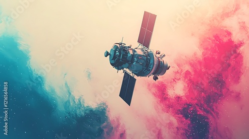 Soyuz Spacecraft in Cosmic Nebula Artistic Space Exploration Illustration photo