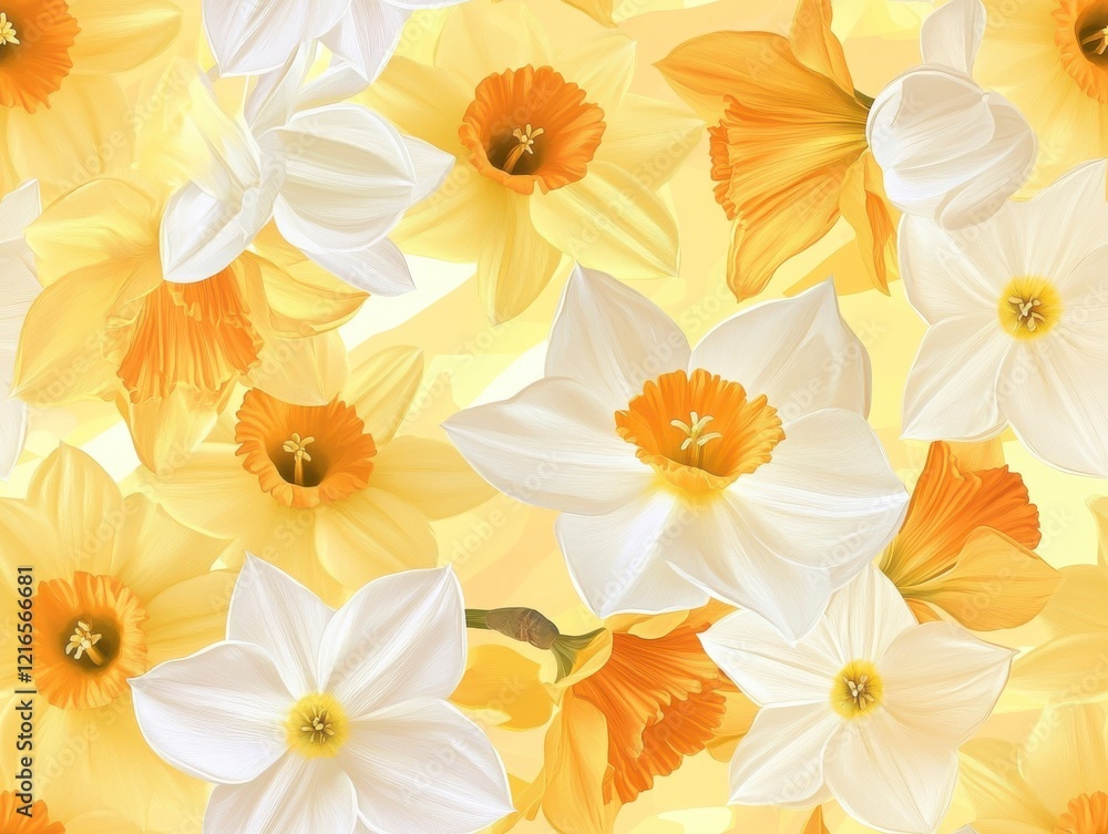 A Seamless Pattern of White Daffodils with Yellow Centers A Seamless Pattern of White Daffodils with Yellow Centers