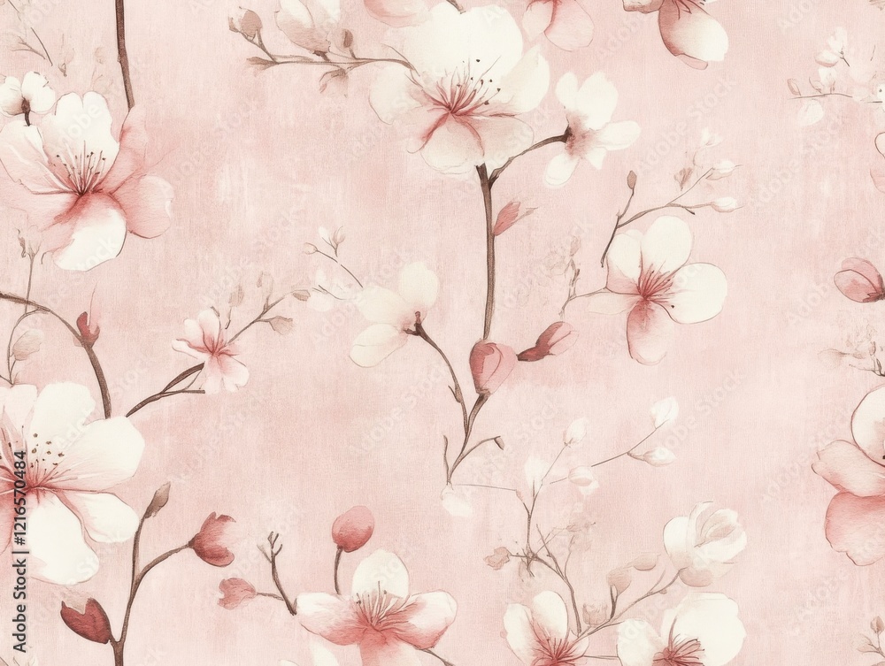A Seamless Pattern of Pink and White Cherry Blossoms with Delicate Branches A Seamless Pattern of Pink and White Cherry Blossoms with Delicate Branches