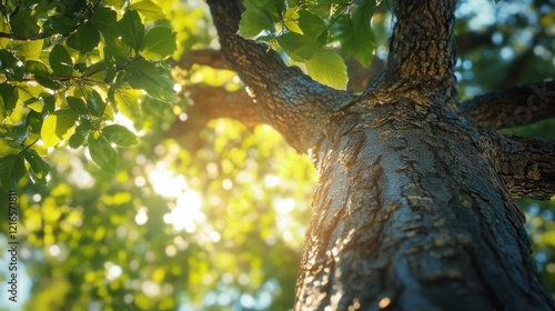 Beautiful longevity large camphor tree (Cinnamomum camphora) common camphor wood or camphor laurel with evergreen leaves in Sochi