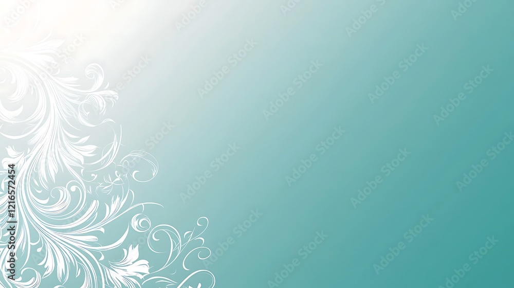 Elegant Teal Background With White Floral Design Elegant Teal Background With White Floral Design