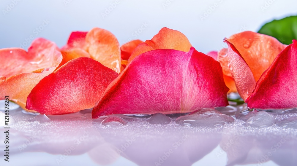Freshly Fallen Rose Petals on Soft Surface with Water Droplets in Gentle Light Freshly Fallen Rose Petals on Soft Surface with Water Droplets in Gentle Light