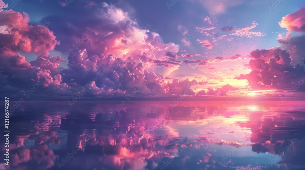 Obraz premium Stunning Pink and Magenta Clouds Above Scenic Landscape for Nature and TravelThemes