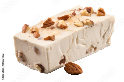 Creamy nougat with nuts, sweet and chewy treat perfect for dessert lovers, isolated on transparent background.