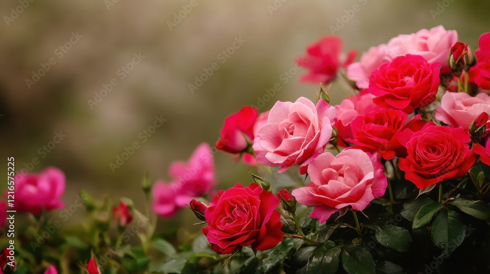 Gorgeous Garden Roses in Bloom with Soft Background and Vibrant Colors Gorgeous Garden Roses in Bloom with Soft Background and Vibrant Colors