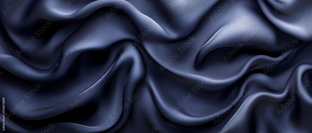 Dark blue silk fabric with elegant waves and folds. Dark blue silk fabric with elegant waves and folds.