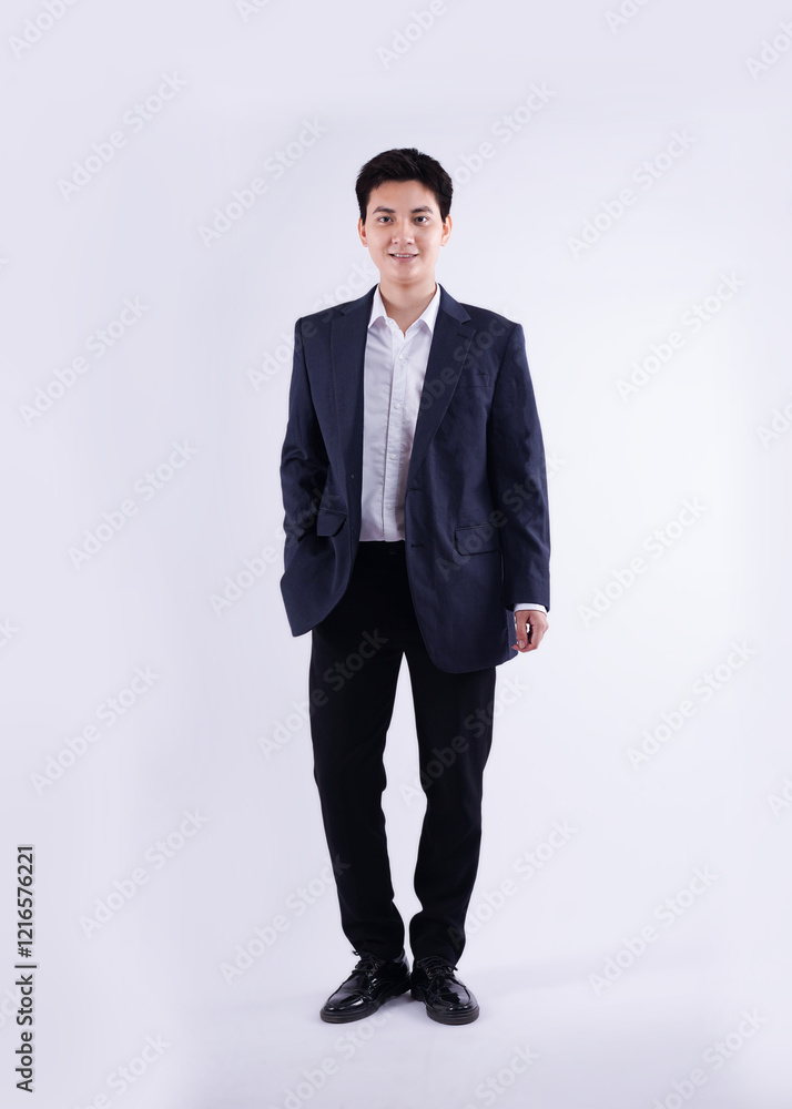 Full body image of a young Asian business man posing on a white background Full body image of a young Asian business man posing on a white background