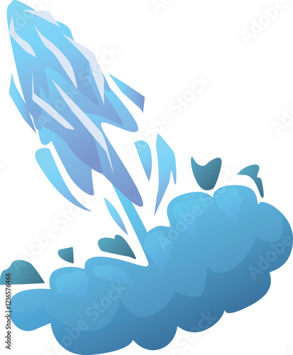 Ice missile exploding, creating a cloud of ice shards and vapour, suitable for video games or fantasy projects