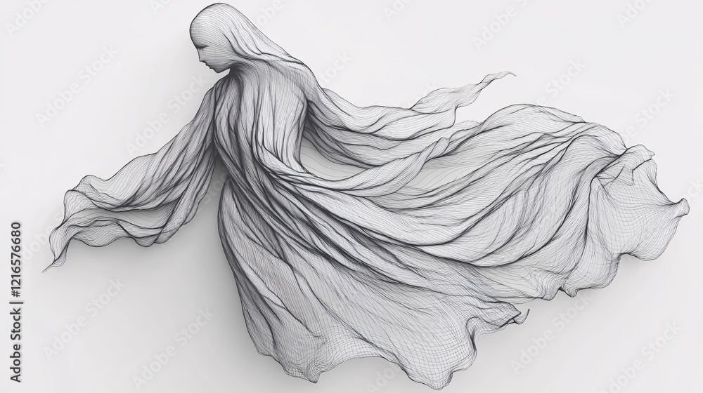 Fototapeta premium Elegant Wireframe Figure in Flowing Fabric