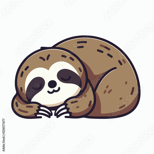 Sleeping Sloth Illustration: An adorable cartoon sloth snuggles into a peaceful slumber, showcasing its charming features in a heartwarming and simple illustration style. 