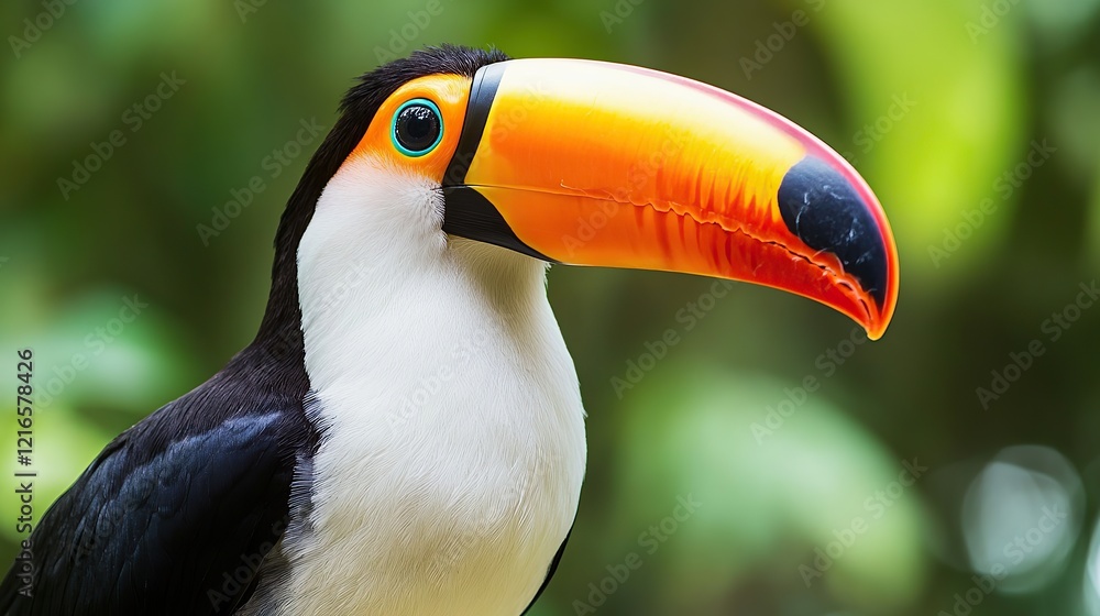 Close-up of a Toucan with Vibrant Orange and Black Beak Close-up of a Toucan with Vibrant Orange and Black Beak