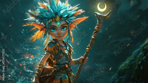 Fantasy Character With Moon Staff