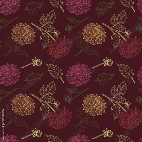 Vector seamless pattern with dahlia flowers