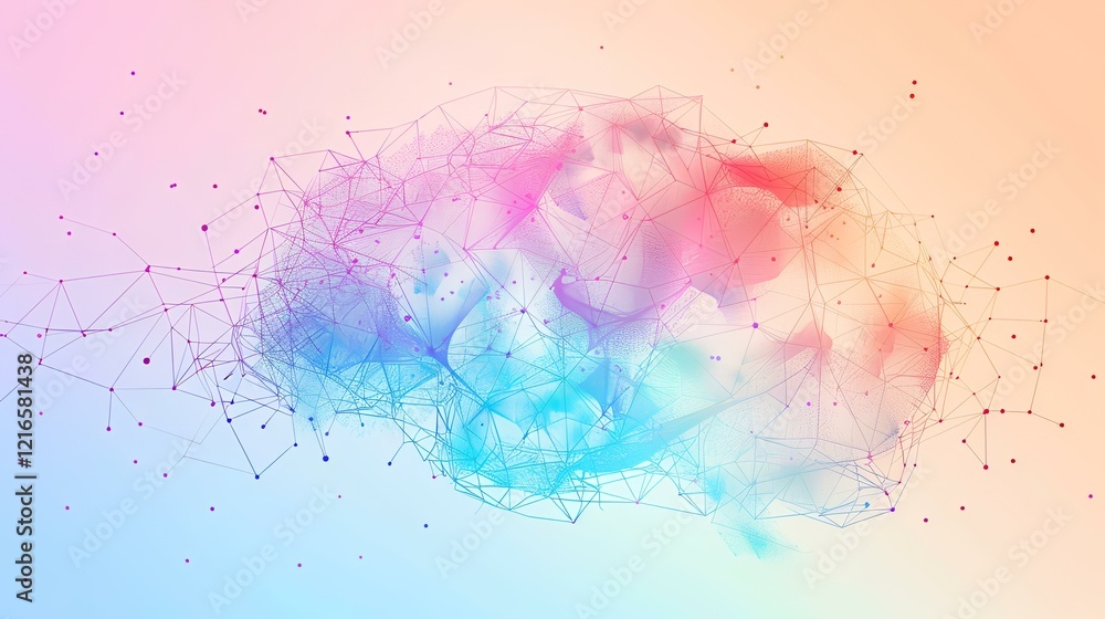 Fototapeta premium Abstract brain network; colorful neural connections; pastel background; concept for AI, neuroscience