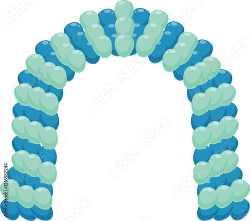 Decorative arch made of inflated light blue and turquoise balloons for parties and celebrations