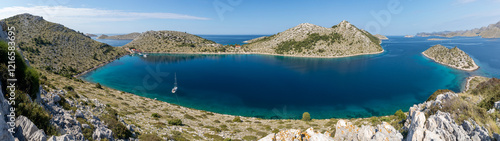  Kornati island archipelago panoramic view. Kornati National Park panorama, Croatia