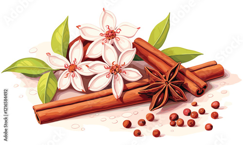 elegant illustration of cinnamon sticks and cloves