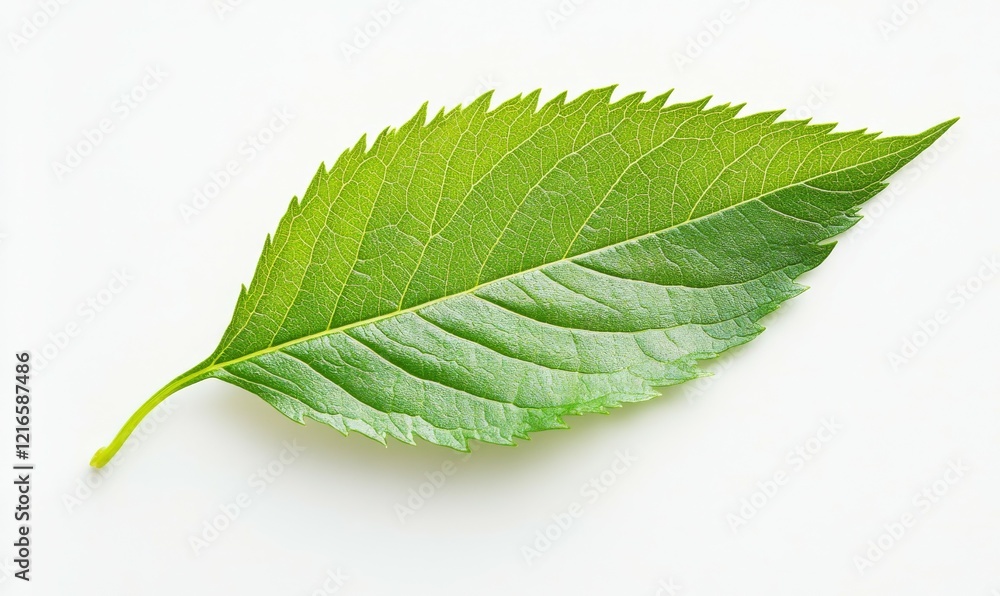 Obraz premium Large green leaf on a white background with minimalism and simplicity, simple, nature