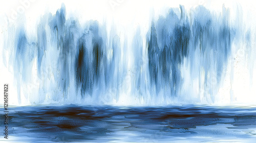 Abstract Blue Ocean Watercolor Landscape Painting: Serenity and Tranquility